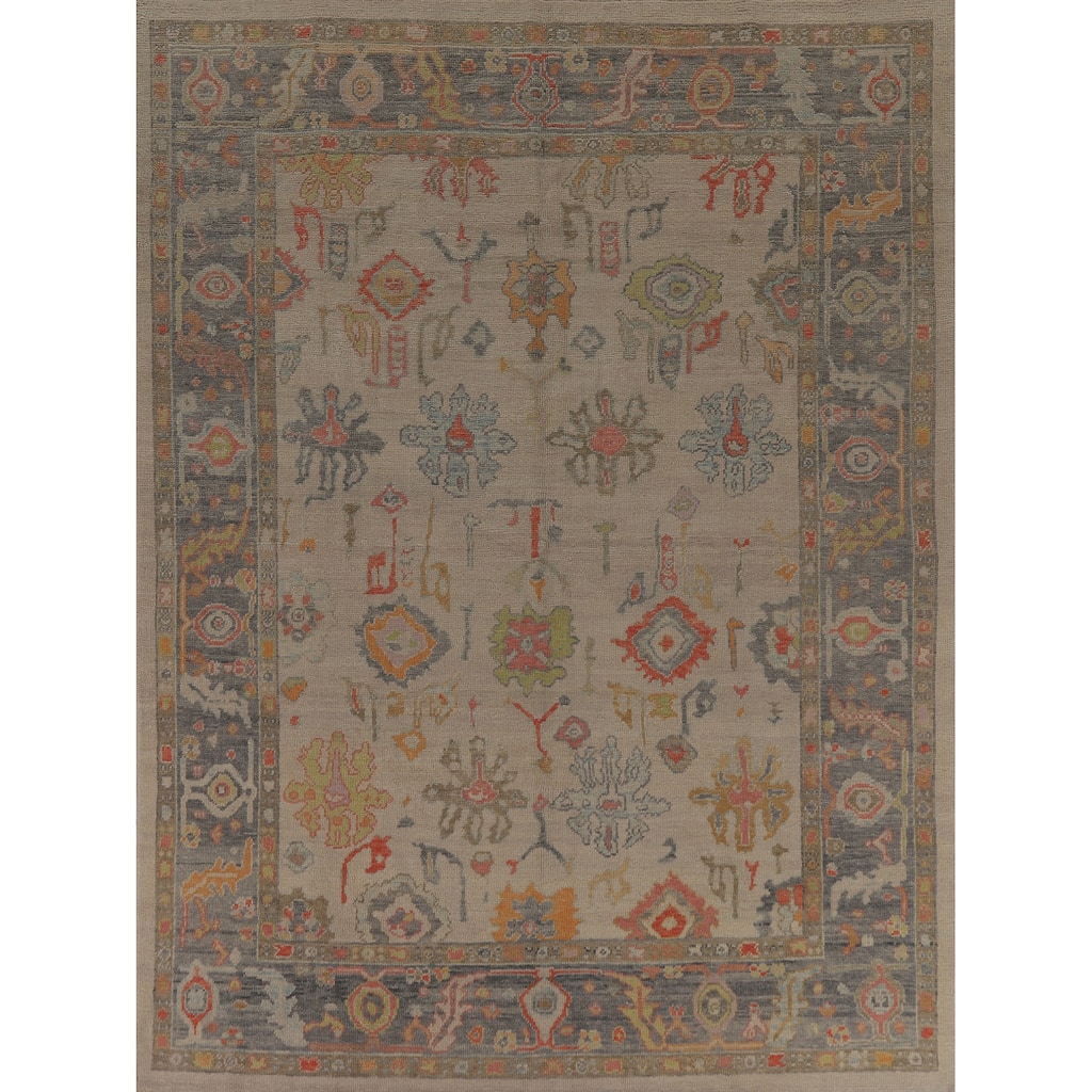 Hand Knotted Oriental 100% Wool Carpet Transitional All-Over Beige & Ivories Oushak Area Rug - 10' 0'' X 7' 11''