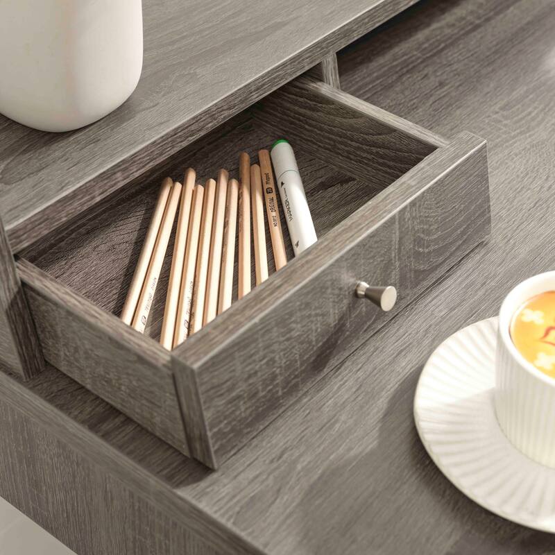 GDFStudio - Natalie L Shaped Workstation Desk with Mini Hutch, Sliding Door Credenza, USB Charging Port
