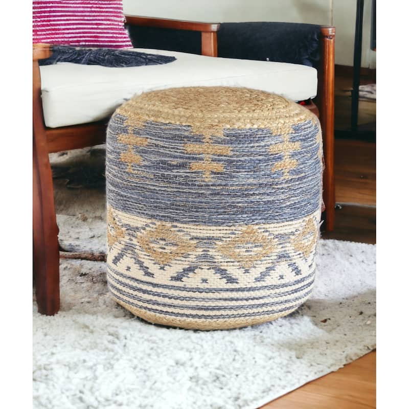 18-Inch Geometric Pouf Ottoman for Living Room or Bedroom Seating
