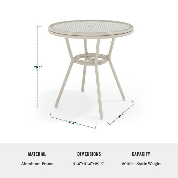 dimension image slide 0 of 4, Martha Stewart All Weather Woven Bistro Table and Chairs Set with Aluminum Frames - 19"W x 21.75"D x 35"H