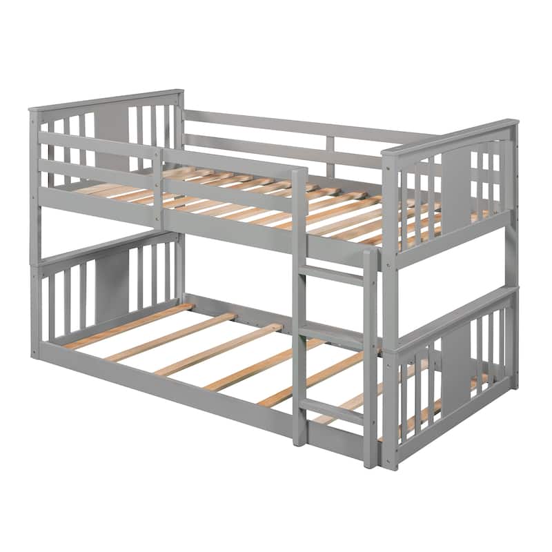 Concise & Elegant Twin over Twin Bunk Bed with Ladder, Solid