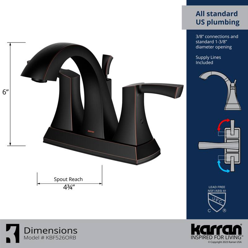 Karran Randburg KBF526 2-Handle Two Hole Centerset Faucet Bathroom Faucet with Matching Pop-up Drain