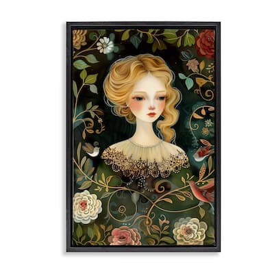 Stupell Victorina Woman with Florals Framed Floater Canvas Wall Art Design By The Dutch Lady
