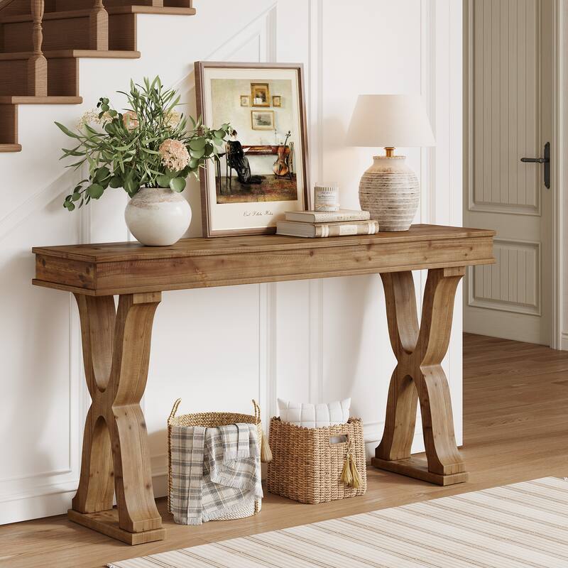 63-Inch Solid Wood Console Table, Farmhouse Narrow Entryway Table
