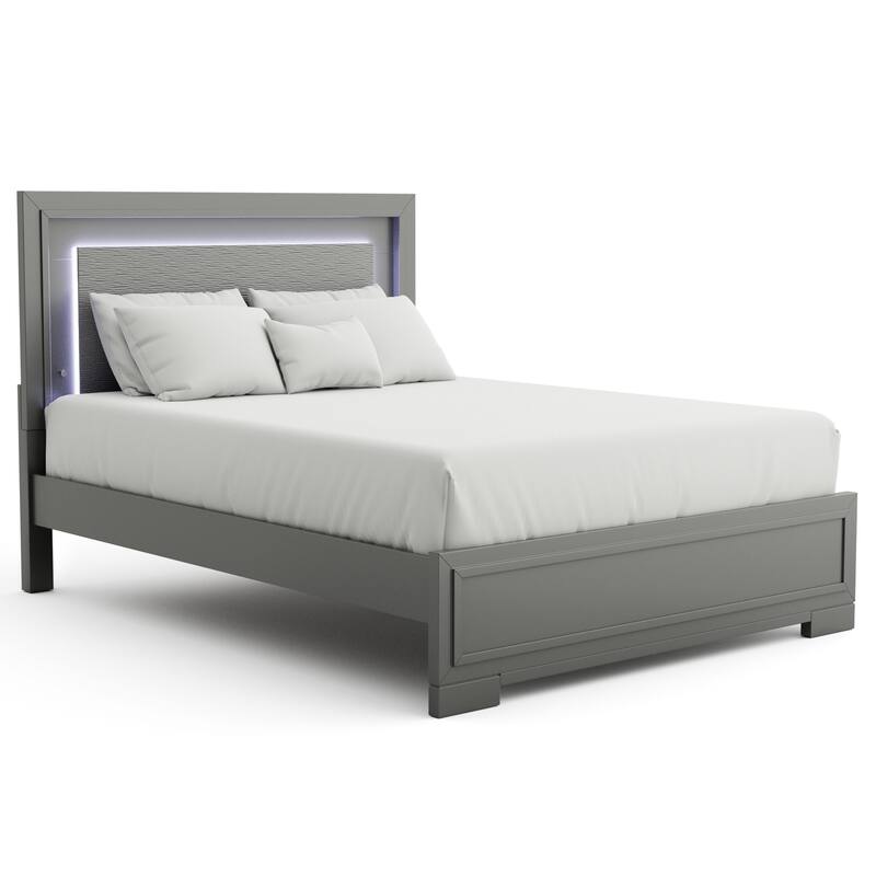 Furniture of America Lalt Modern 5-Piece Metallic Grey Wood Panel Bedroom Set with LED Light