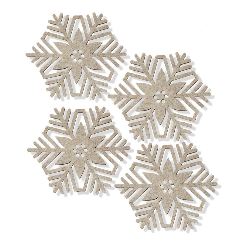 Set of 4 Beige Snowflake Coasters - Winter Wood Drink Coasters for Bar, 5.17" x 5.68" x 0.2" - Spot Clean