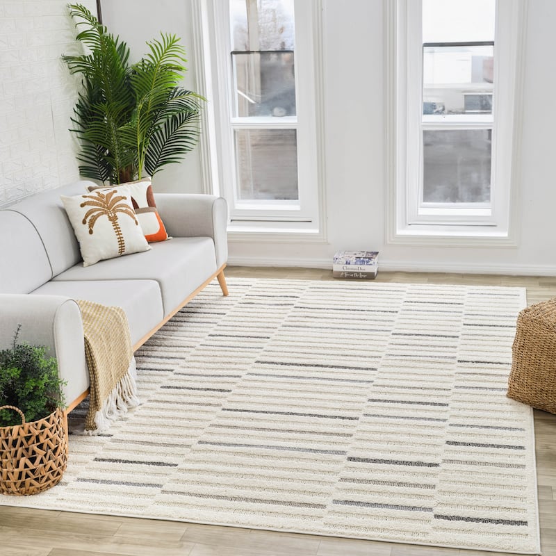 Rug Branch Abstract Modern Geometric Cream Grey Indoor Runner Rug