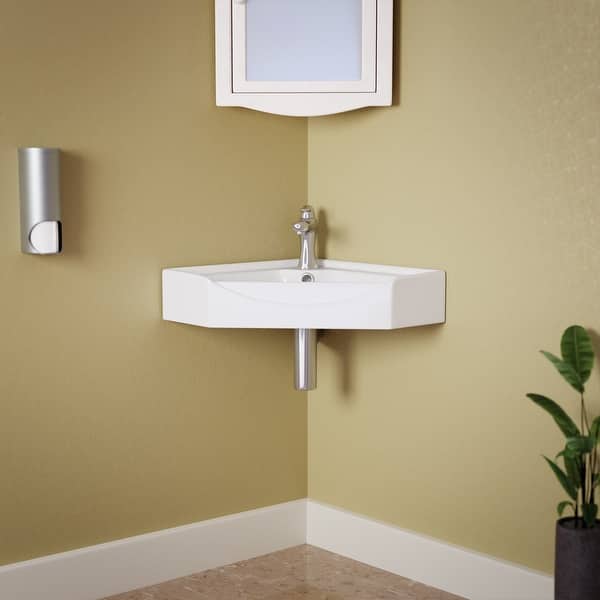 slide 2 of 15, Alexander II White Porcelain Corner Wall Mount Bathroom Sink