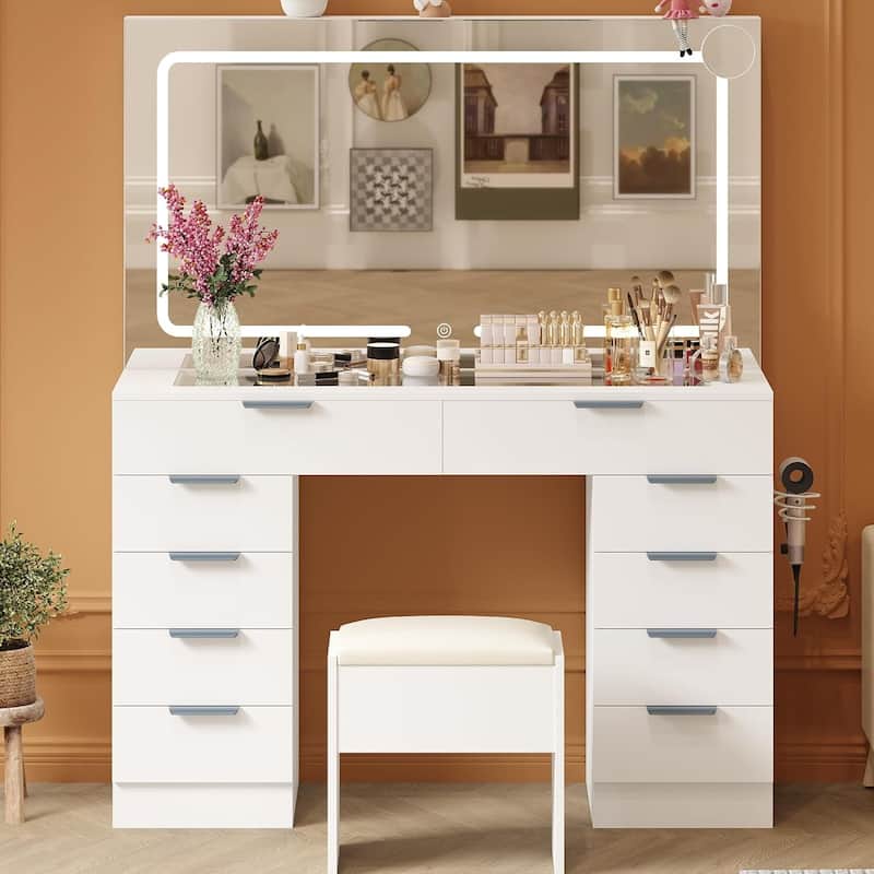 Vanity Desk, Makeup Dressing Table with Large Mirror and Lights