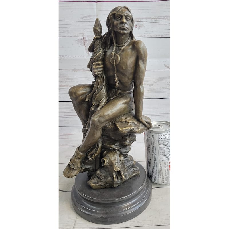Signed Original Western Art By Nick Native American Warrior Bronze Sculpture
