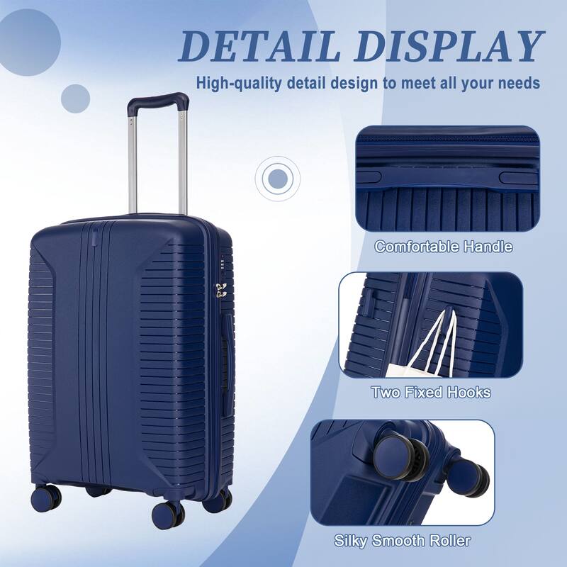 Travel PP Material 3 Piece Luggage Sets with Spinner Wheels and Combination Lock, Luggage for Family Travel Carry on 20/24/28