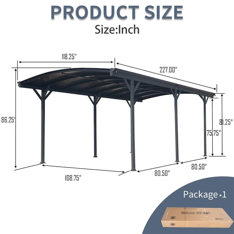 Outdoor Carport,10 FT * 19 FT* 7 FT Arch Carport Aluminum Metal Frame