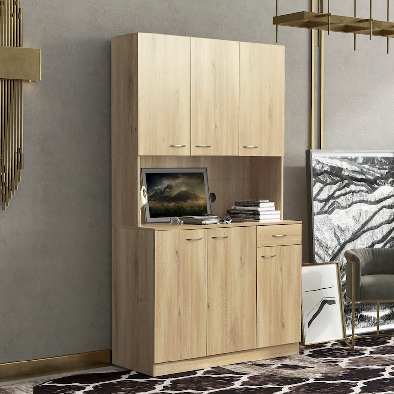 Classic 6 Door Design with Wooden Wardrobe with Drawers and Open Storage Space. for Bedroom Storage Cabinet Wardrobe