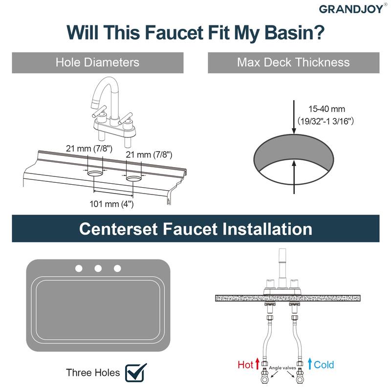 GRANDJOY Stainless Steel 6" Centerset Sink Faucet 2-Handle Waterfall Bathroom Faucet