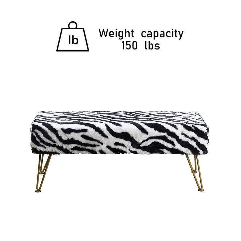 Home Soft Things Zebra Fauxfur Ottoman with Gold Metal Legs.