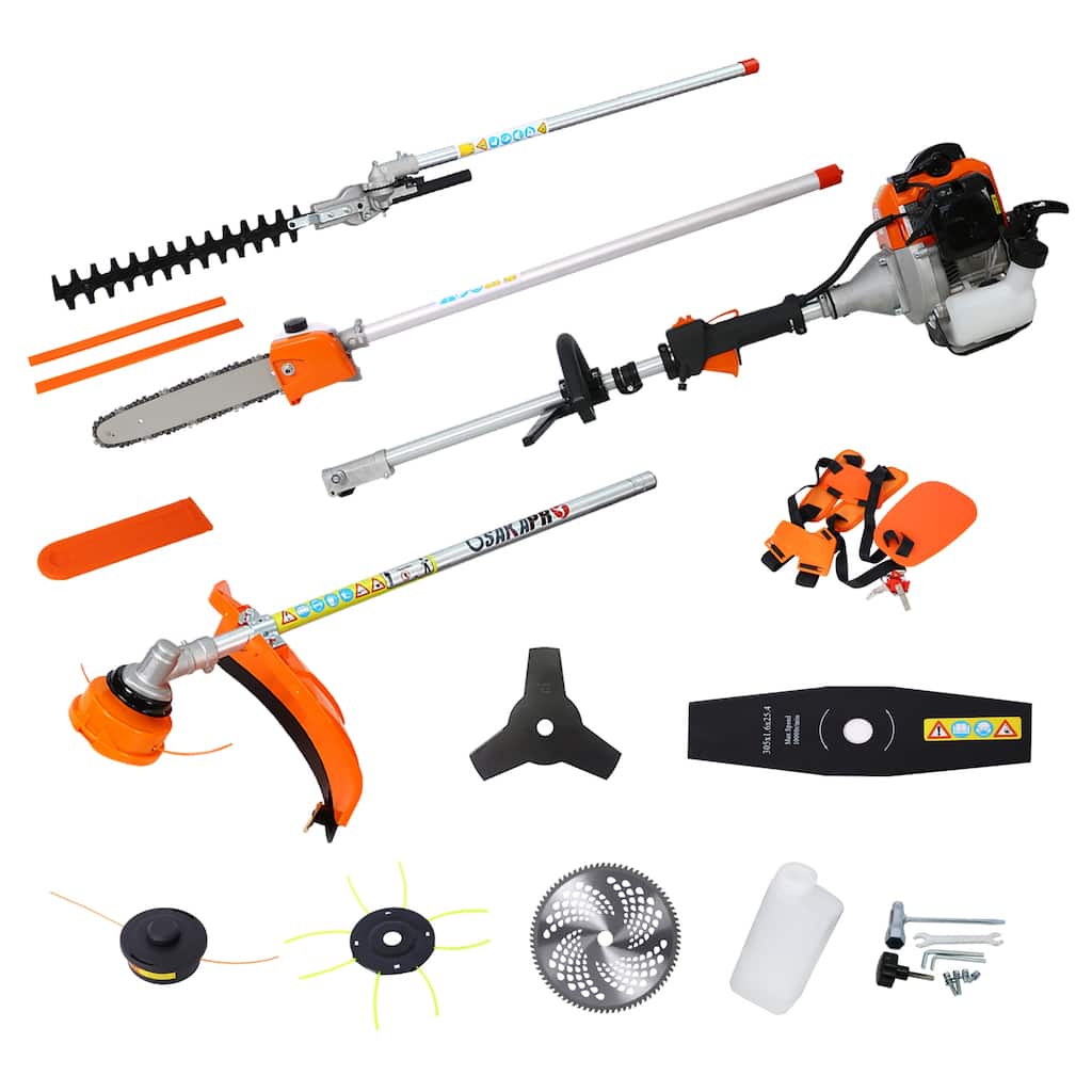8 in 1 Multi-Functional Trimming Tool, 56CC 2-Cycle Garden Tool System with Gas Pole Saw, Hedge Trimmer, Grass Trimmer