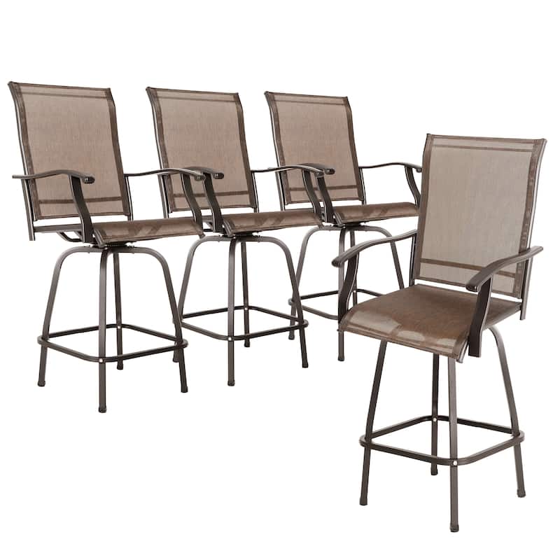 Outdoor Patio 4-Piece Swivel Bar Stools, All-Weather Textilene, Brown with Gold Speckles