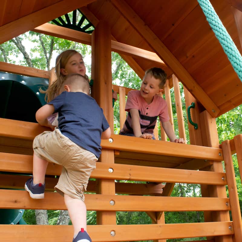 Gorilla Playsets Great Skye II Wood Swing Set with 3 Swing Set Slides