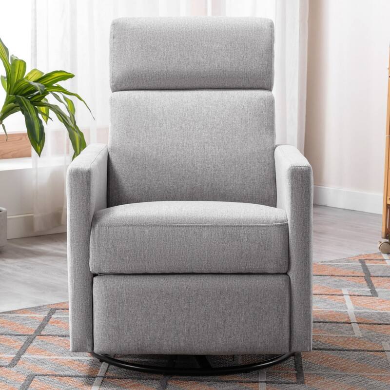 Modern Upholstered Rocker Nursery Chair Plush Seating Glider Swivel Recliner Chair - Grey-Linen