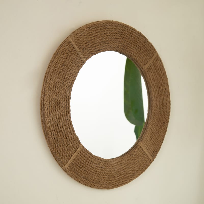 GDFStudio - Aura Natural-Log Style 24" Handwoven Bamboo Artistry Round Wall Mirror for Decoration