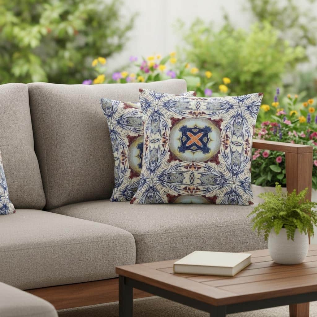 HomeRoots Set of Two 16" X 16" Blue and Gray Blown Seam Floral Indoor Outdoor Throw Pillow - 16.00' X '16.00' X '5.00