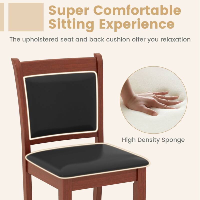Gymax Upholstered Counter Stool Set of 4 w/ Solid Rubber Wood Frame