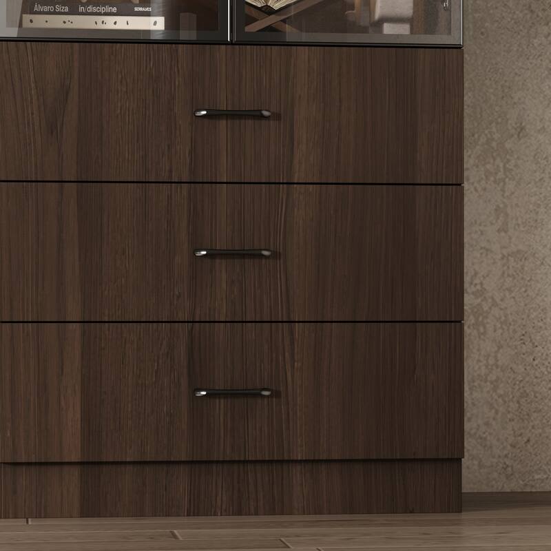 LED-Lit Wood Grain Cabinet - Configurable Storage for Home or Office