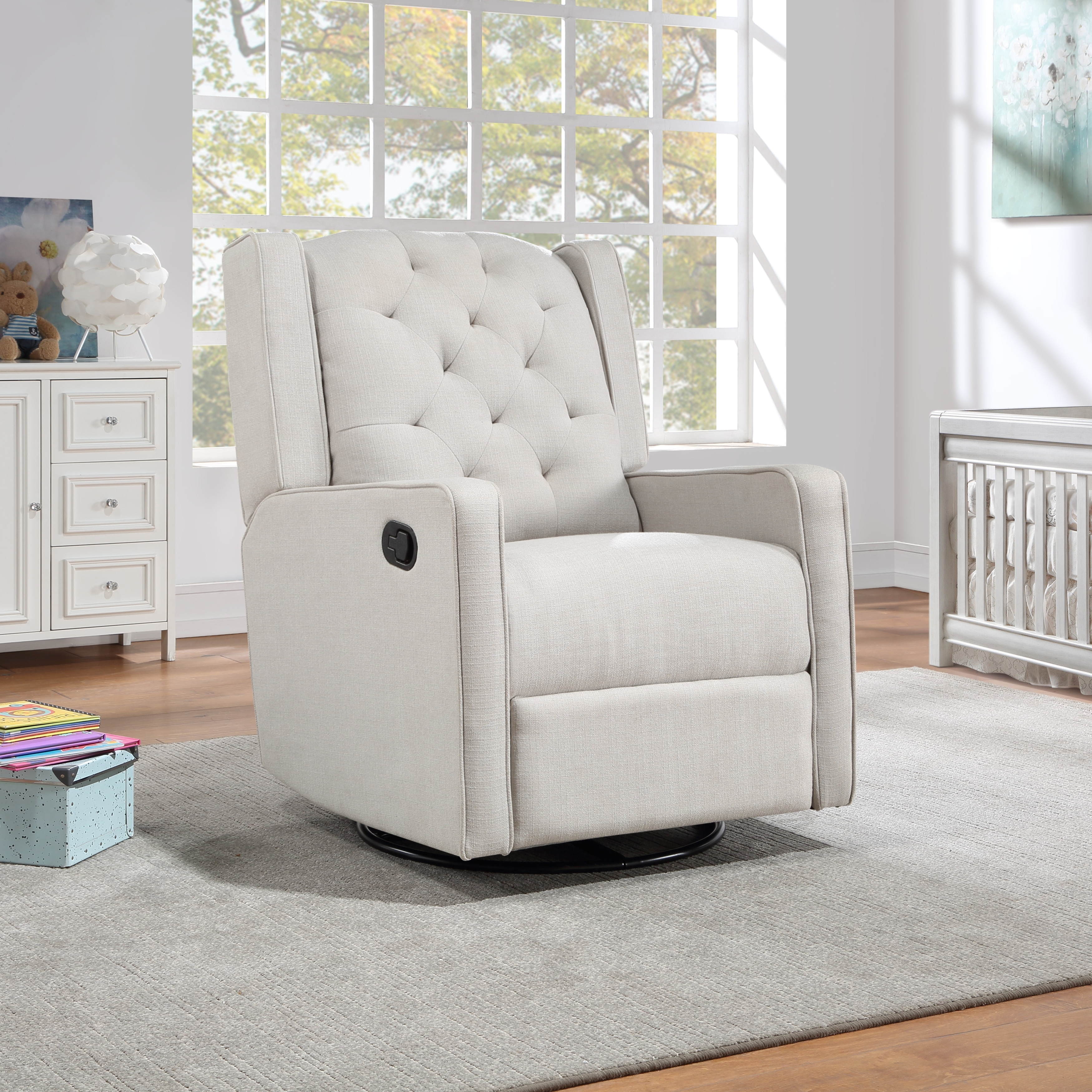 Modern Fabric Tufted Swivel Glider Recliner 3 way Motion Mechanism Sofa Lounger Reclining Armchair for Living Room Etc