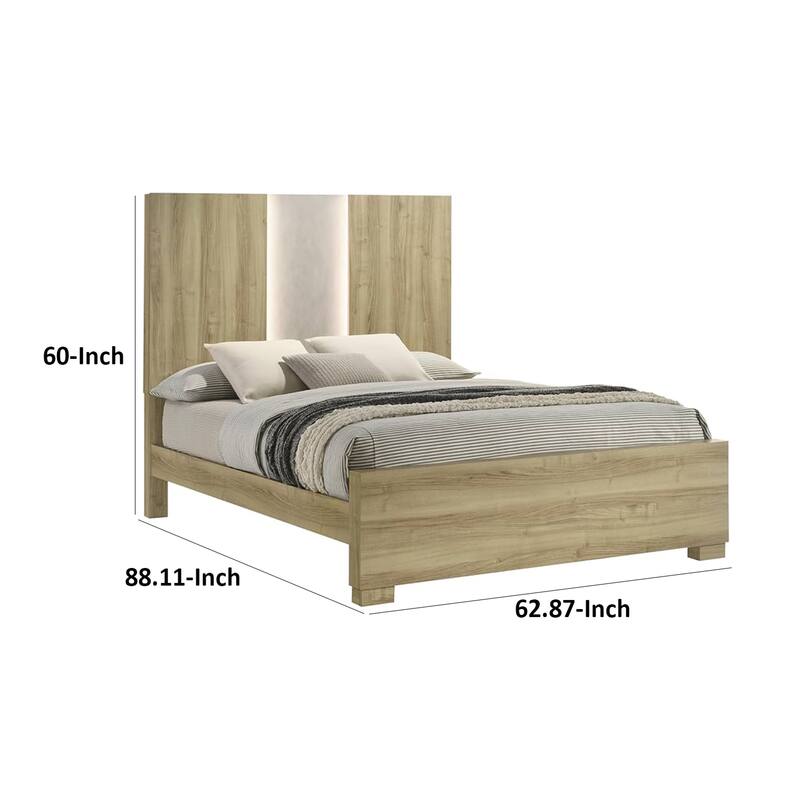 Amey Queen Size Bed with Built In Light, White Trim, Brown Driftwood