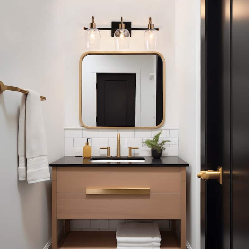 Modern 3-Light Black Gold Linear Bathroom Vanity Lights Wine Glass Wall Sconces