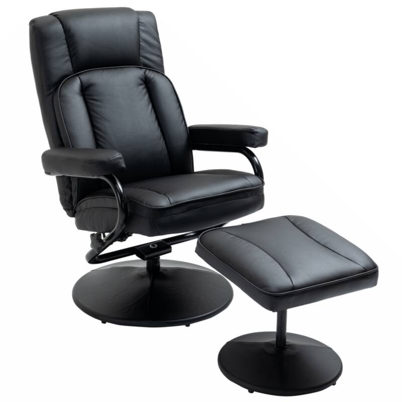 Swivel Recliner, Manual PU Leather Armchair with Ottoman Footrest for Living Room, Office, Bedroom, Black - Black