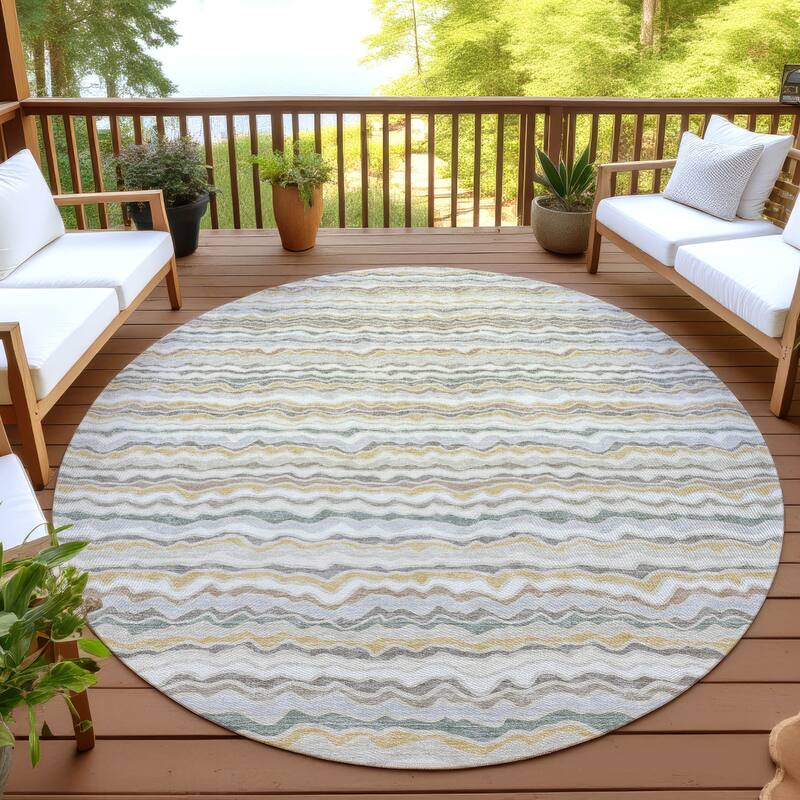 Machine Washable Indoor/ Outdoor Ziggy Stripe Chantille Rug - Ivory - 8' x 8'
