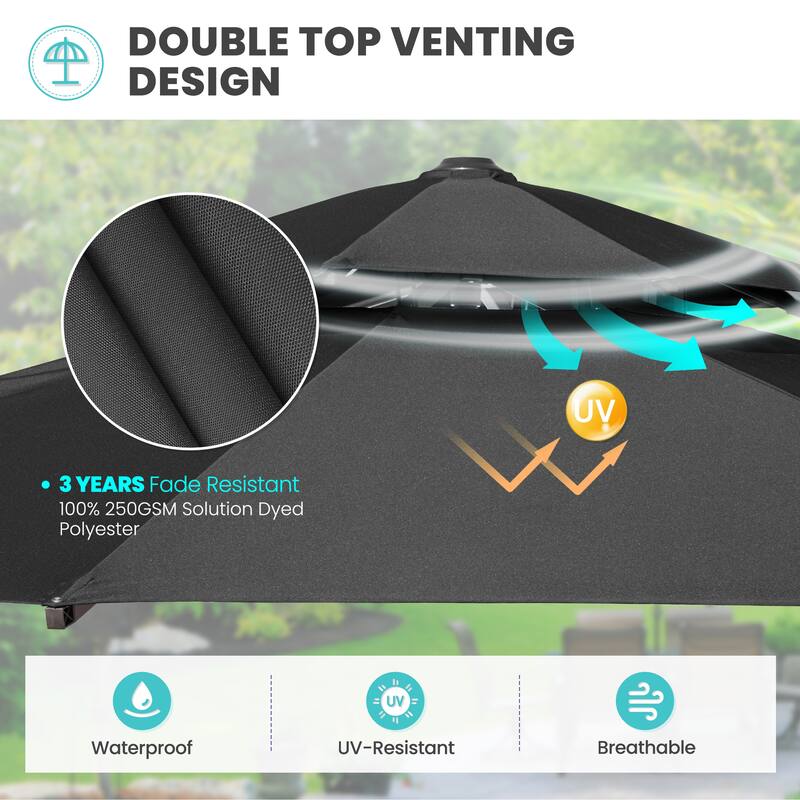 Crestlive Products 11.5' Double Top Round Patio Cantilever Offset Umbrella With Cross Base