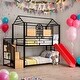 preview thumbnail 11 of 28, Twin Over Twin Metal Bunk Bed, Metal Housebed with Slide and Storage Stair, White Black+Red