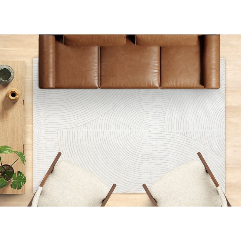 Neutral Swirls Modern Rug in Light Cream