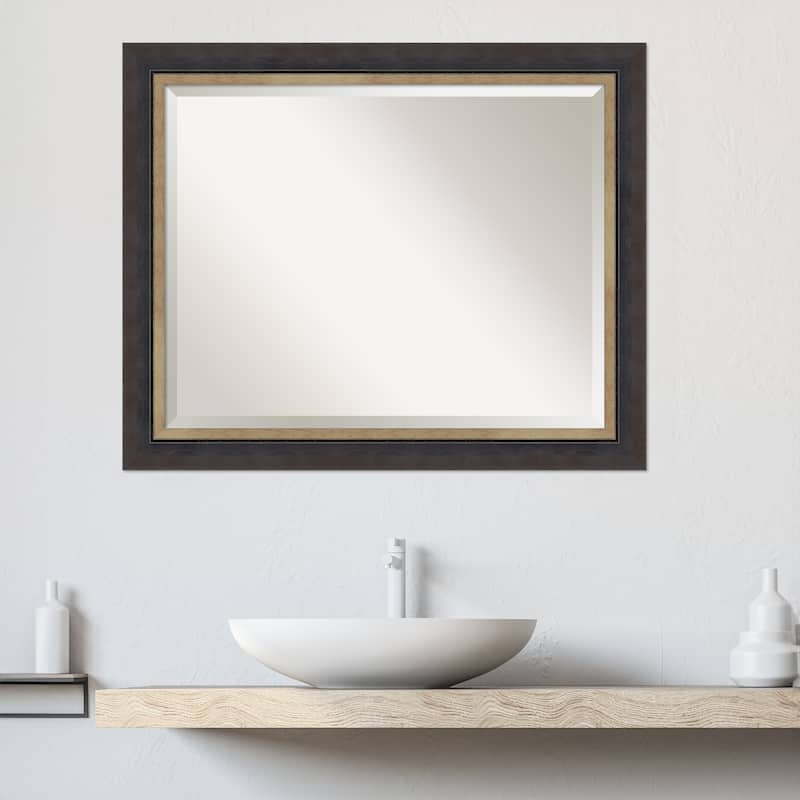 Hammered Charcoal Tan Beveled Wood Framed Bathroom Vanity Wall Mirror - Hammered Charcoal Tan