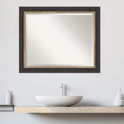Hammered Charcoal Tan Beveled Wood Framed Bathroom Vanity Wall Mirror - Hammered Charcoal Tan