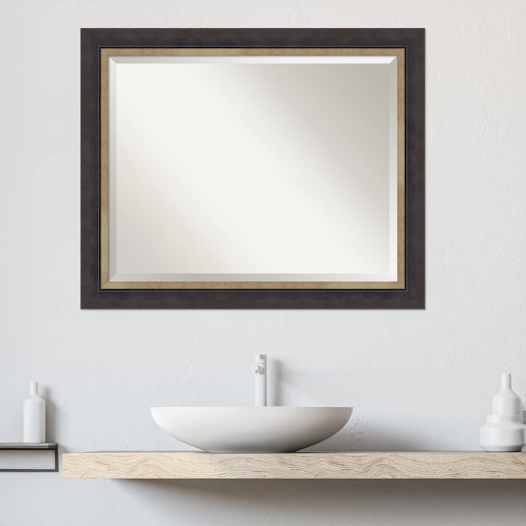Hammered Charcoal Tan Beveled Wood Framed Bathroom Vanity Wall Mirror - Hammered Charcoal Tan