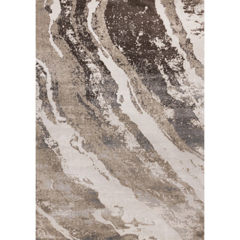 Grey Cream Beige Abstract Marble Pattern Area Rug, 5'3" x 7'7"
