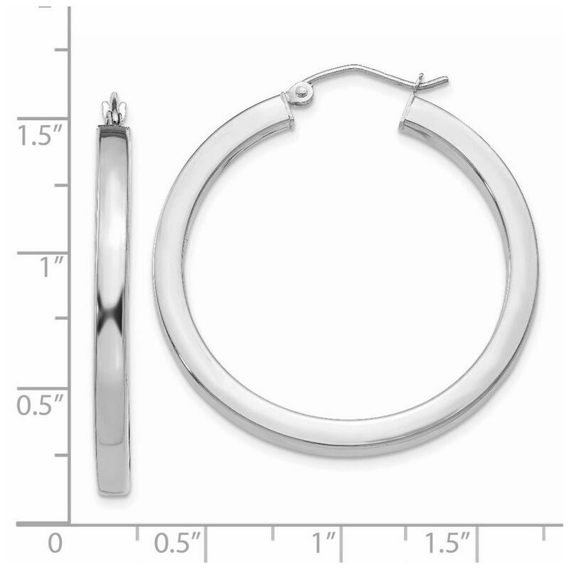 Curata 14k White Gold Hollow Polished Square Tube Hoop Earrings - 35mm