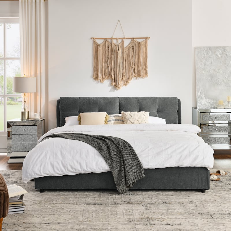 Storage Upholstered Hydraulic Platform Bed with Integrated Headboard for Bedroom