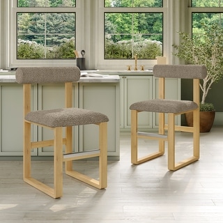Corvus Caen Teddy Fabric Bar Stools with Wood Legs (Set of 2)