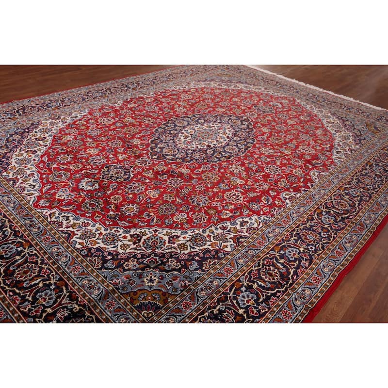 Traditional Red Kashan Turkish Rug Machine Made Living Room Carpet - 9'9" x 13'0"