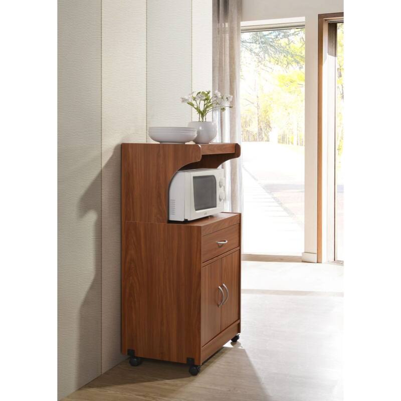 45" Cherry Red Microwave Kitchen Cart with Cabinet and Drawer