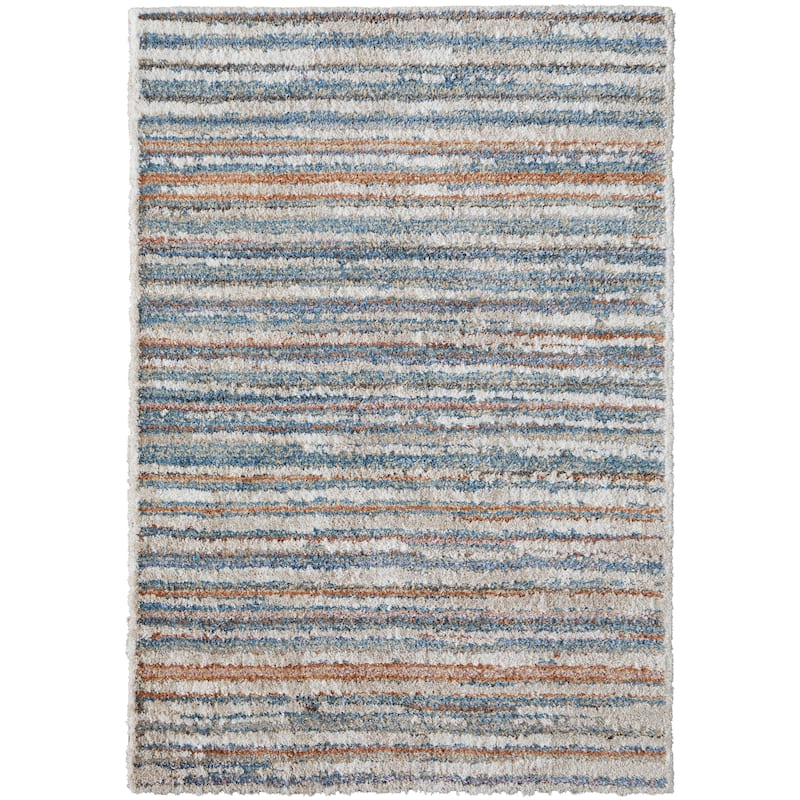 Grand Bazaar Caide Machine Made Stripes Transitional Area Rug - 7'11" x 10' - 7'11" x 10' - Ivory/Blue/Orange
