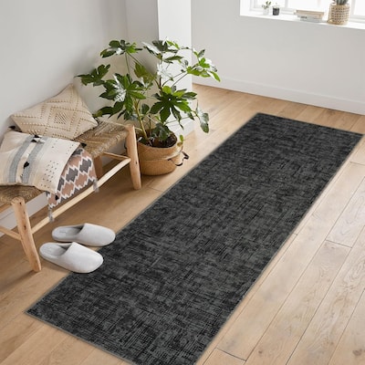 Modern Abstract Area Rug for Living Room, Throw Floor Carpet for Home Décor, Black - 2' x 3'