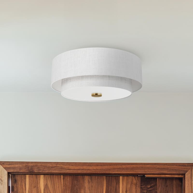 Hunter + Jasmine Roth Brookside 2-Light Flush Mount Ceiling Light - Hallway, Bathroom, Entry, Laundry - Transitional - Designer! - White w/Luxe Gold