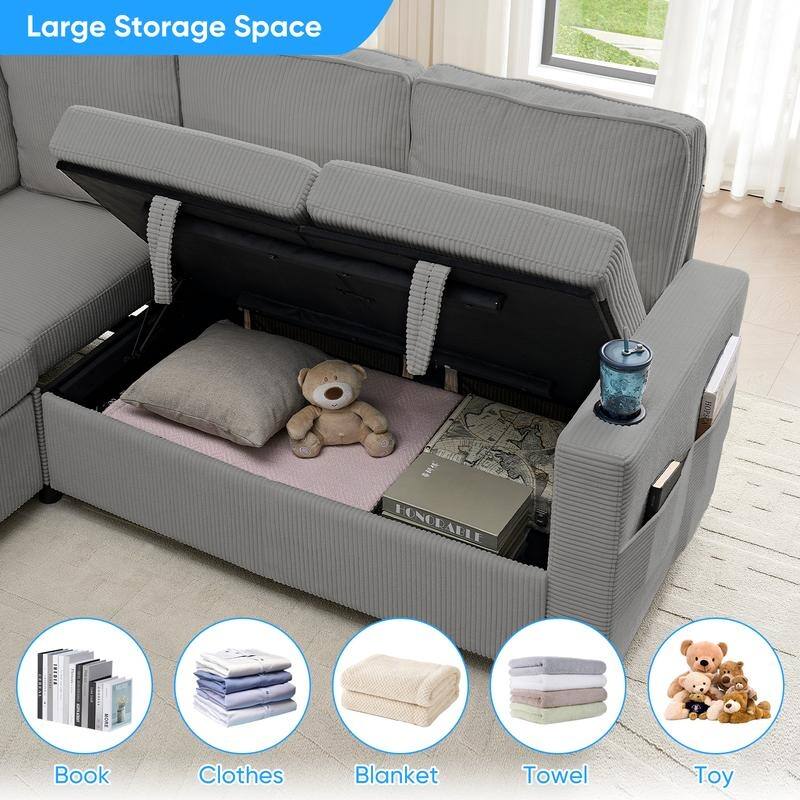 Mixoy Convertible Modular bunk combination sofa with pull out bed,L-shaped 5-seat Sectional Sleeper Sofa Bed with Storage seat