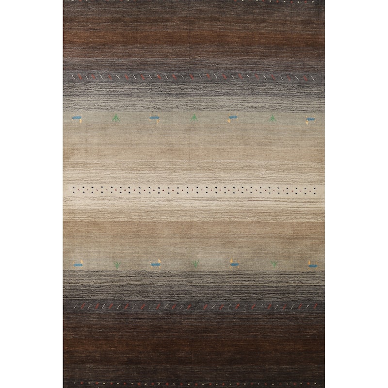 Striped Gabbeh Indian Rug Handmade Wool Carpet - 4'1" x 5'9"