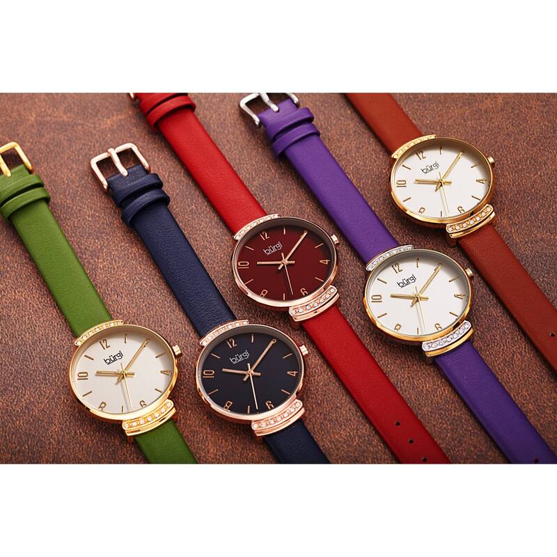 Burgi Women's Swarovski Crystal Classic Slim Leather Strap Watch